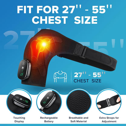Heated Shoulder Wrap with Massage, Shoulder Heating Pad for Rotator Cuff Frozen Shoulder, Cordless Shoulder Heating Pads Shoulder Massager with Heat