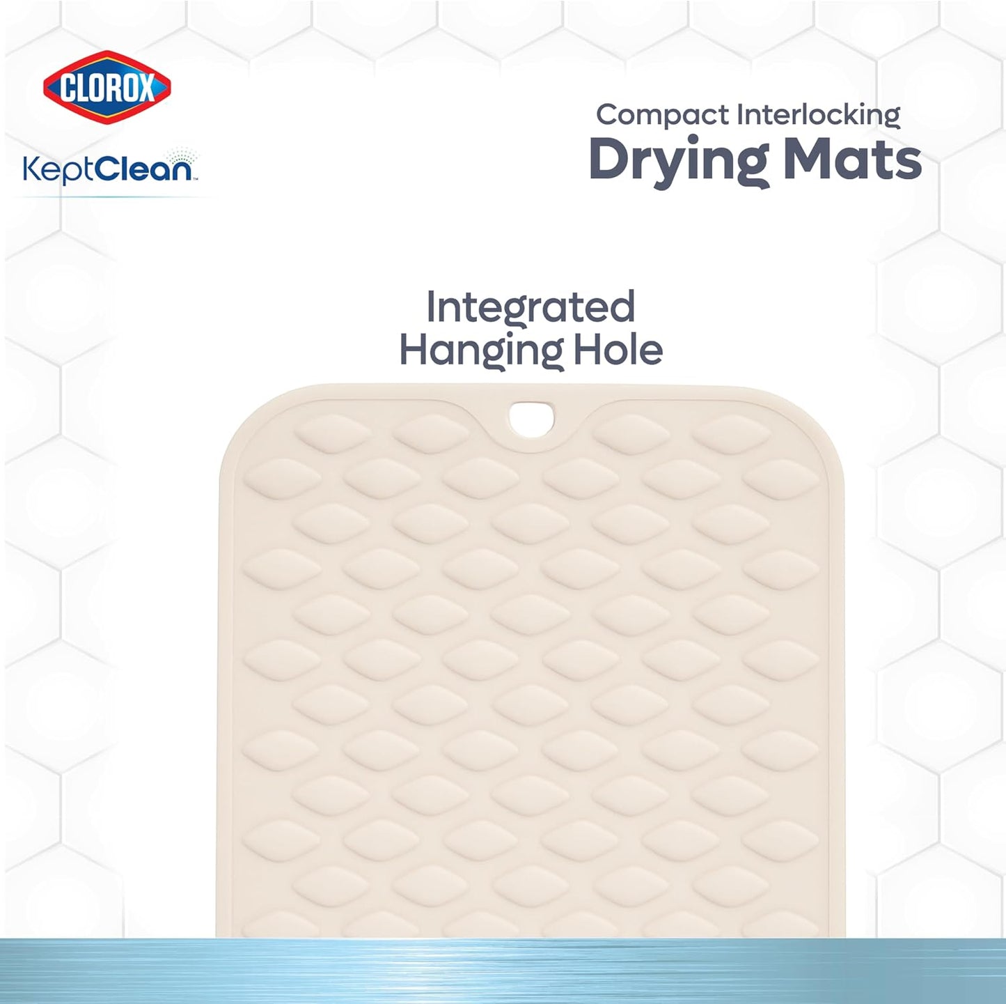 Clorox KeptClean™ 3-Piece Kitchen Sink Set with Two Interlocking Non-Slip Dish Drying Mats and Self-Draining Faucet Guard Splash Protector for Sink Areas, Almond Cream