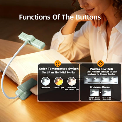 VAVOFO Rechargeable Book Light Rotatable：24 LEDs Reading Light, 3-Color & 9-Brightness Book Lamp, Eye Cared 120Hrs Runtime Lightweight Clip on Led Light for Book Lovers (Black)