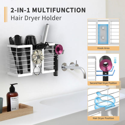 FUNKYLEE Hair Tool Organizer, 3 in 1 Metal Hair Dryer Holder Wall Mounted for Flat Iron, Curling Iron, Straightener, Styling Tools Bathroom Storage and Organizer (Black)