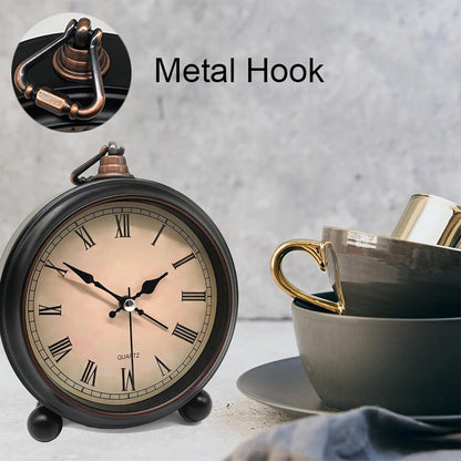 TooTa Vintage Retro Analog Alarm Clock, 4.5 inch Super Silent Non Ticking Small Clock with Night Light, Battery Operated, Simply Design, for Living Room, Bedroom, Bedside, Desk, Gift Clock (Arabic)
