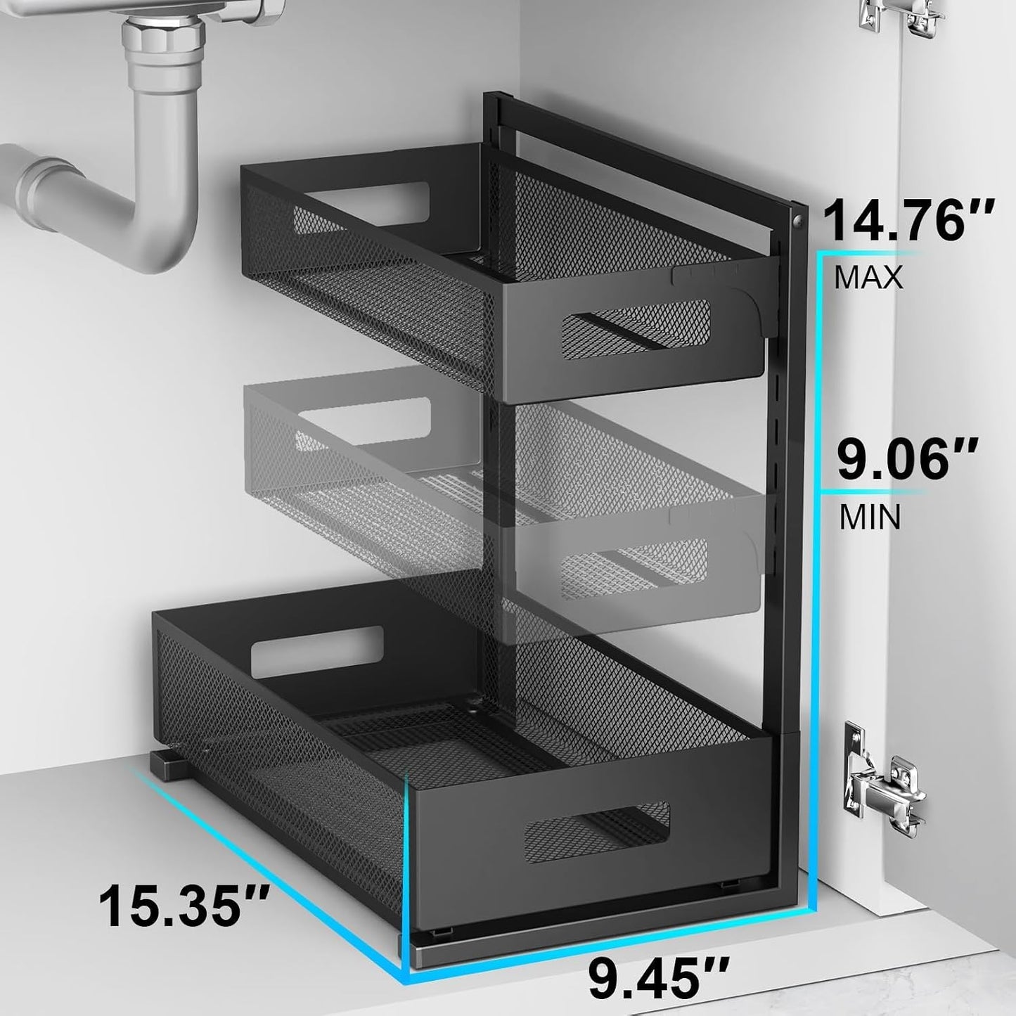 Petiza Under Sink Organizer Adjustable Height 2 Tier Bathroom Organizer Pull Out Cabinet Organer kitchen organizers and storage fridge organizers and storage,White,XL-1 Pack