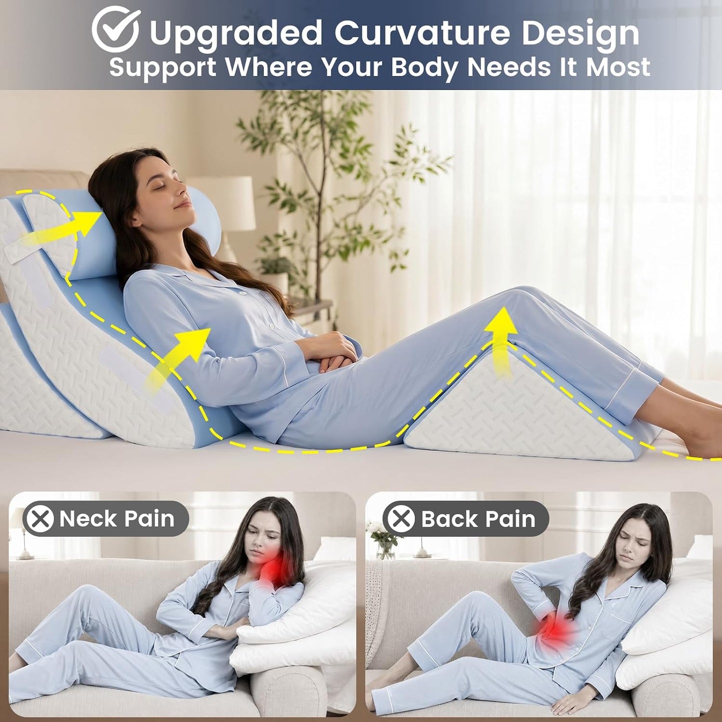 5PCS Wedge Pillow Set for After Surgery, Adjustable Orthopedic Foam Bed Wedge Pillow for Acid Reflux, GERD & Heartburn Relief, Back & Leg Elevation Support for Sleeping & Sitting Up, White Grey