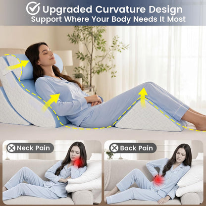 5PCS Wedge Pillow Set for After Surgery, Adjustable Orthopedic Foam Bed Wedge Pillow for Acid Reflux, GERD & Heartburn Relief, Back & Leg Elevation Support for Sleeping & Sitting Up, White Grey