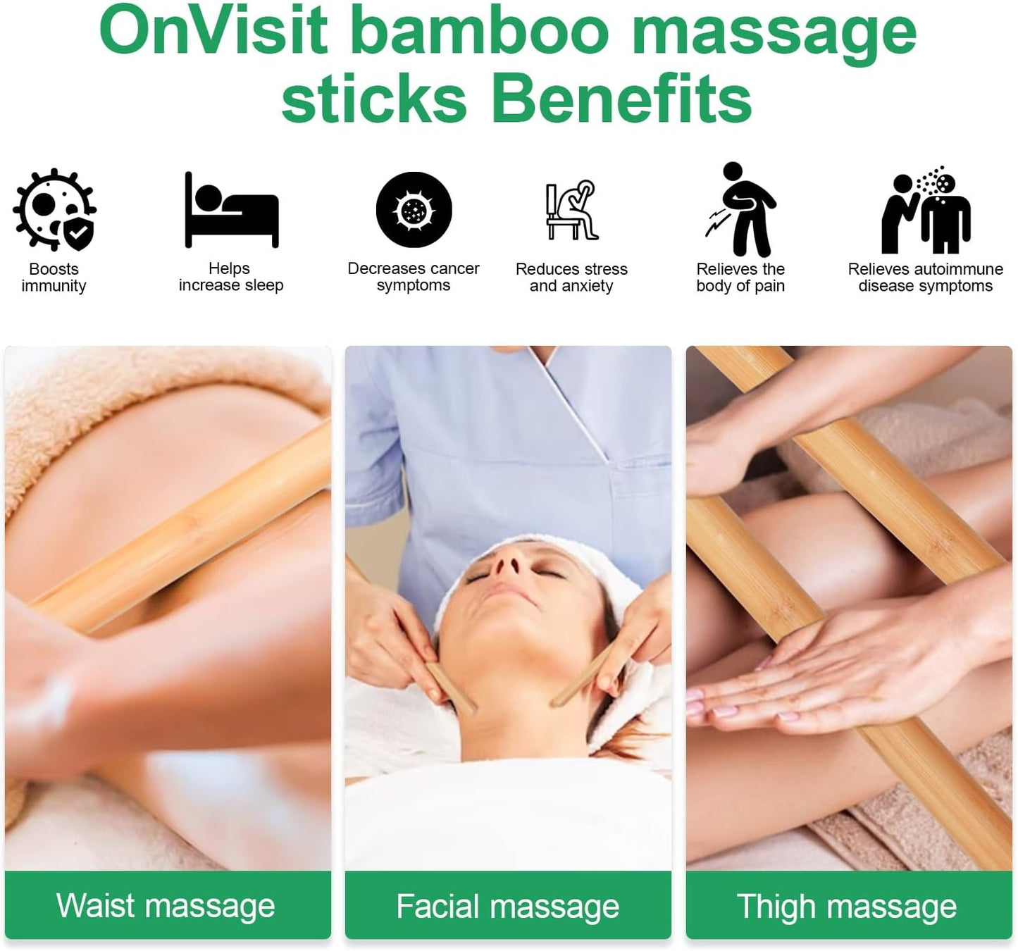 Bamboo Massage Sticks Set -SPA Therapy Tool, Fine Bamboo Sticks for Facial Massage,Thick bamboos Sticks for Guasha Massage and Relaxing Muscles