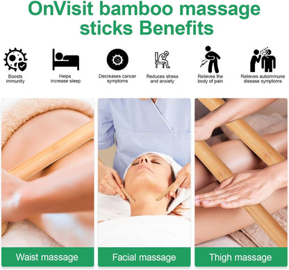 Bamboo Massage Sticks Set -SPA Therapy Tool, Fine Bamboo Sticks for Facial Massage,Thick bamboos Sticks for Guasha Massage and Relaxing Muscles