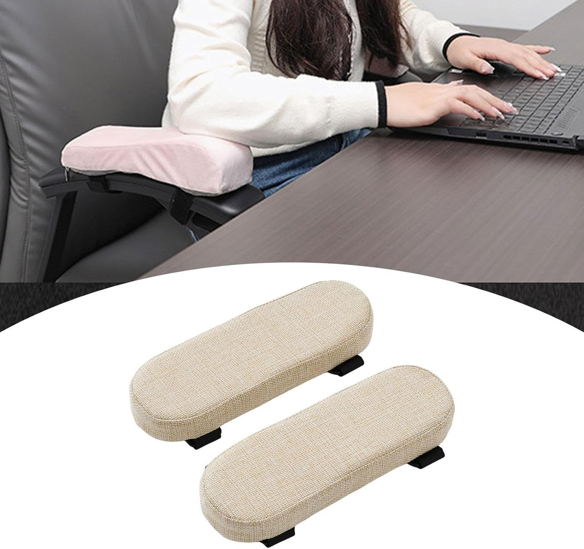 Office Chair Armrest Pad Elbow Cushion Thick Removable Cover Desk Chair Armrest Cushion Arm Padding for Recliners Sofa Home, Beige