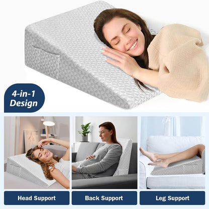 8" Leg Elevation Pillow, Memory Foam Wedge Pillow for Leg & Knee Support | Knee, Hip & Ankle Support. Elevates Legs For Comfortable Sleeping, Resting, And Recovery With A Supportive Wedge Shape.