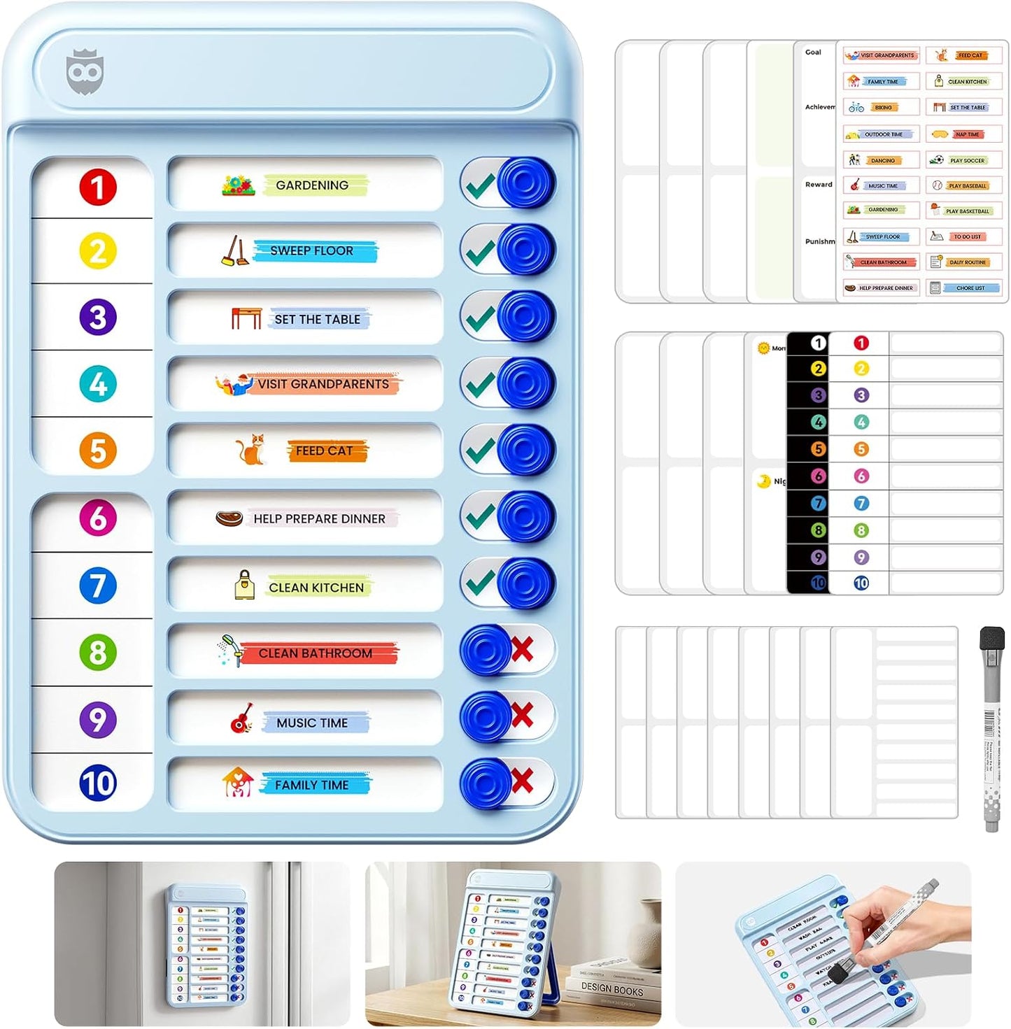Chore Chart for Kids with Timer, 21 PCS Checklist Magnetic Schedule Board, ADHD Tools with 99-Min Countup/Down Visual Timer, Bedtime/Morning/Daily Routine Chart Dry Erase to Do List with Slider(White)