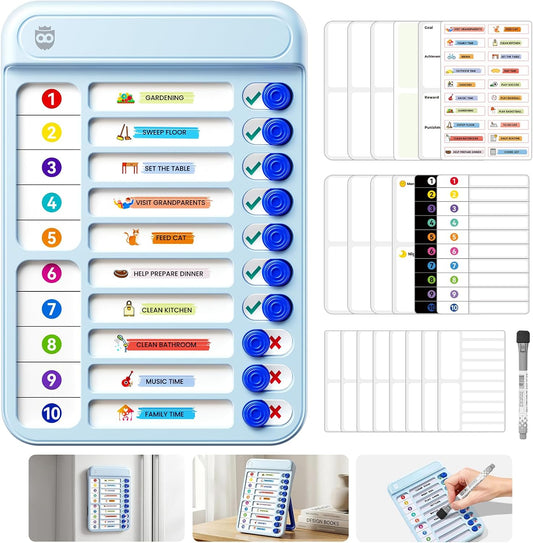 Chore Chart for Kids with Timer, 21 PCS Checklist Magnetic Schedule Board, ADHD Tools with 99-Min Countup/Down Visual Timer, Bedtime/Morning/Daily Routine Chart Dry Erase to Do List with Slider(White)