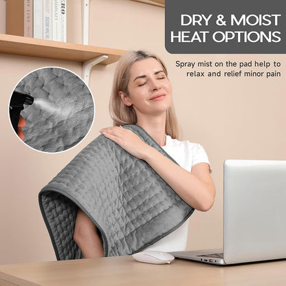 Heating Pad for Period Cramps, Heating Pad for Back/Neck/Shoulder Muscle Pain, 6 Heating&4 Timer Setting, Auto Shut Off, Dry/Moist Heat & Machine Washable, Gray Birthday Christmas Gifts for Women Mom