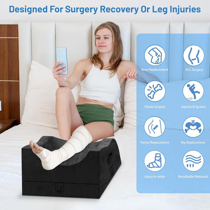 TranquilRelax Leg Elevation Pillow for After Surgery, Wedge Pillow, Grey | Single-leg design, adjustable height, U-shaped cradle, supportive memory foam, washable cover, leg elevation for swelling