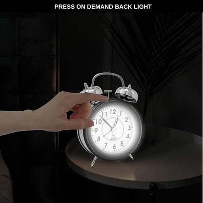 Atomic Retro Twin Bell Alarm Clock Alarm Clocks for Bedrooms. Loud Alarm Clock for Heavy Sleepers Perfect for Bedroom, Desk, and Office. Set time Automatically.