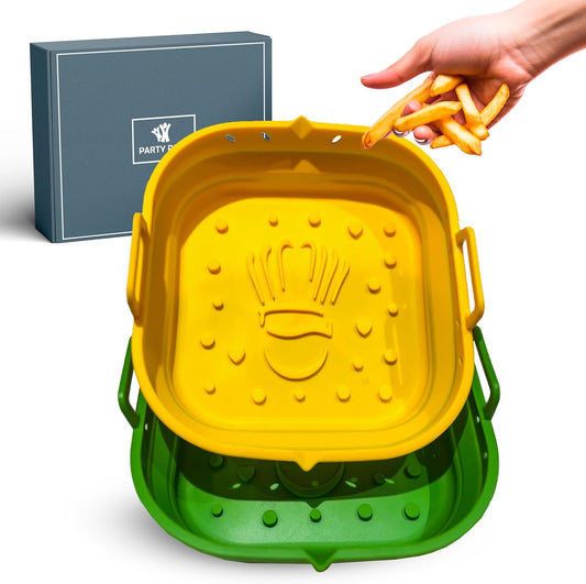 Platinum Silicone Air Fryer Liners Reusable Square-Extra Strong-Easy to Clean Air Fryer basket for Oven Microwave Accessories - BPA Free - Food Safe Pot for 5.8QT to 8 QT - 9 Inch