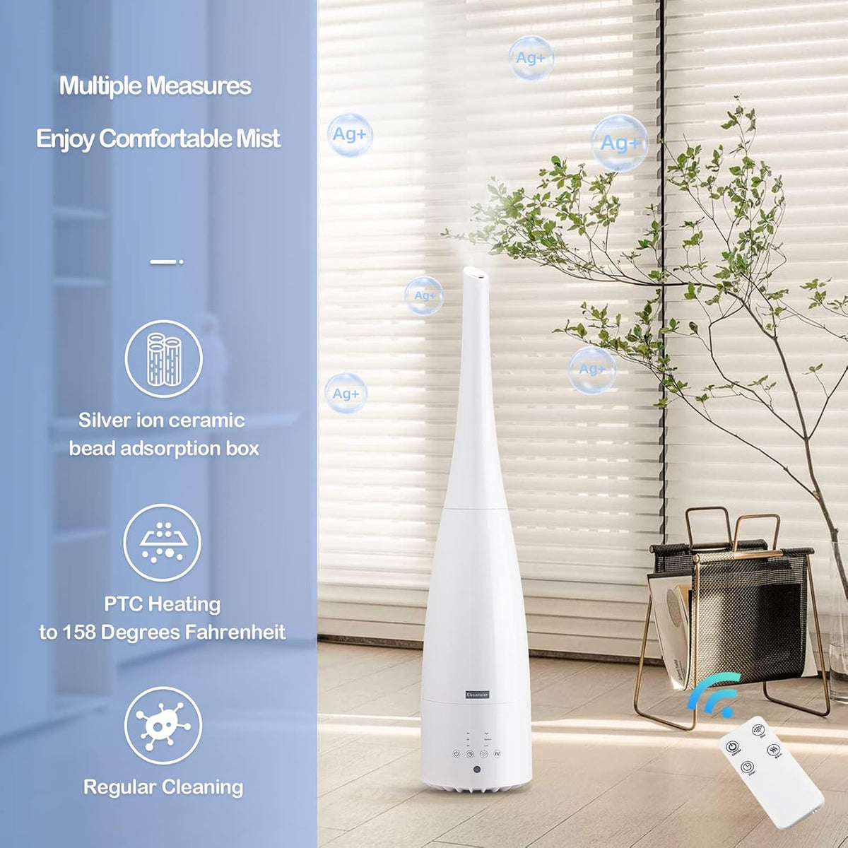 Cool Mist Humidifier，Elecameier Air humidifier for Home/Bedroom with Remote Control 2.3L Smart Air Humidifier for Desk/Office/Bedroom 25dB Whisper Quiet with Auto Shut off dark wood