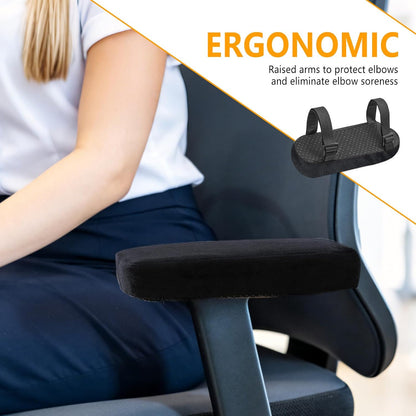 Set of 2 Soft Memory Foam Office Chair Arm Covers, Wheelchair Armrest Pads for Elbow & Forearm Pressure Relief, Chair Arm Rest Pads Cushions for for Office Desk Gaming Chair, Black