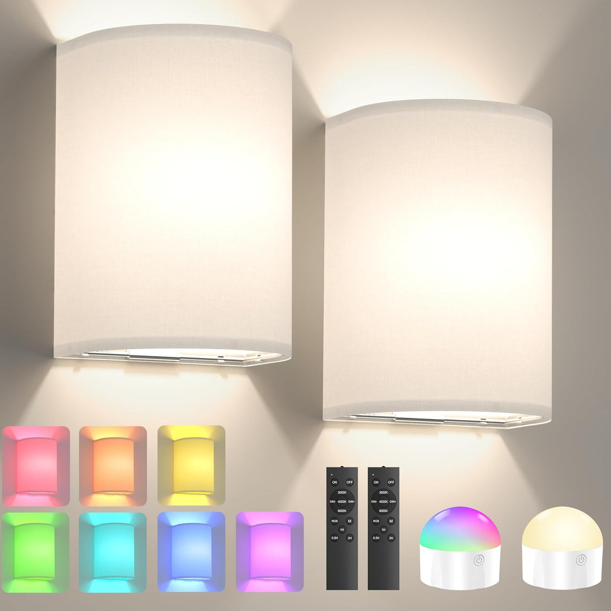 Battery Operated Rechargeable Wall Sconce Set of Two with 10000mAh Battery