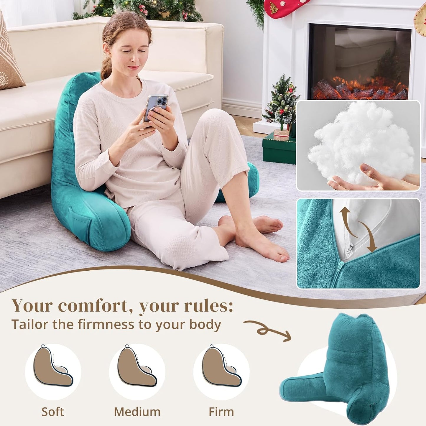 Sasttie Reading Pillows for Sitting in Bed Adult, Back Pillow Bed Sitting Up, Back-Rest Support Cushion for Sit Up on Couch, Sofa, and Floor, Dorm Essentials, Oeko-Tex Certified, Dark Grey