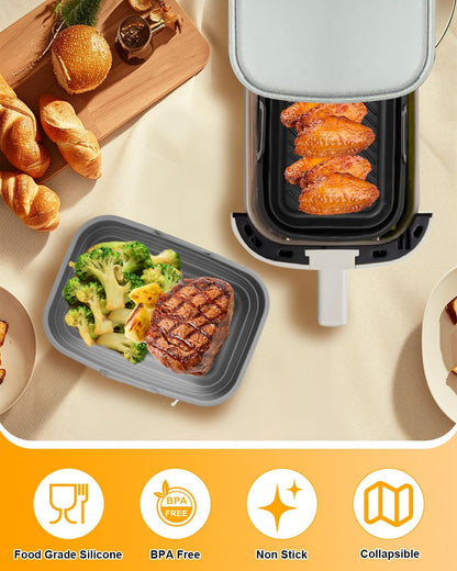 Air Fryer Silicone Liners Collapsible 2-Pack for bella Slim 4Qt(3.3lb) | Reusable Airfryer Silicone Pot Baking Basket Insert Accessories, Non Stick, Easy Cleaning, Gray+Black