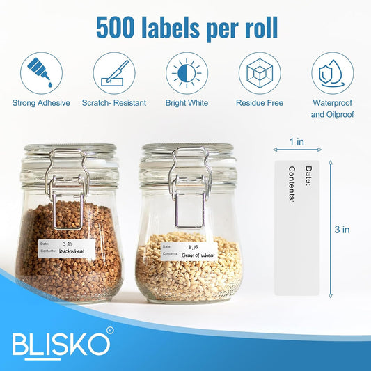 Freezer Labels, 1 x 3 Inch Refrigerator Food Label Stickers, No Residue, Easy Peel Off, Water & Oil Resistant, Labels for Food, Freezer Bags, Jars, and Containers