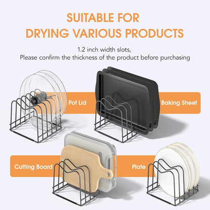 5mm Wire Cutting Board Organizer Holder Stand for Cabinet Countertop | Full silicone strip, no slipping or scratches, 1.2" slot spacing, Holds cutting boards, sheet pans, skillets inside Cabinet