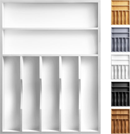 Expandable Bamboo Kitchen Drawer Organizer for Cutlery and Utensils, Adjustable Bamboo Wood Cutlery Tray in Drawer for Flatware and Silverware in Kitchen, (Natural)