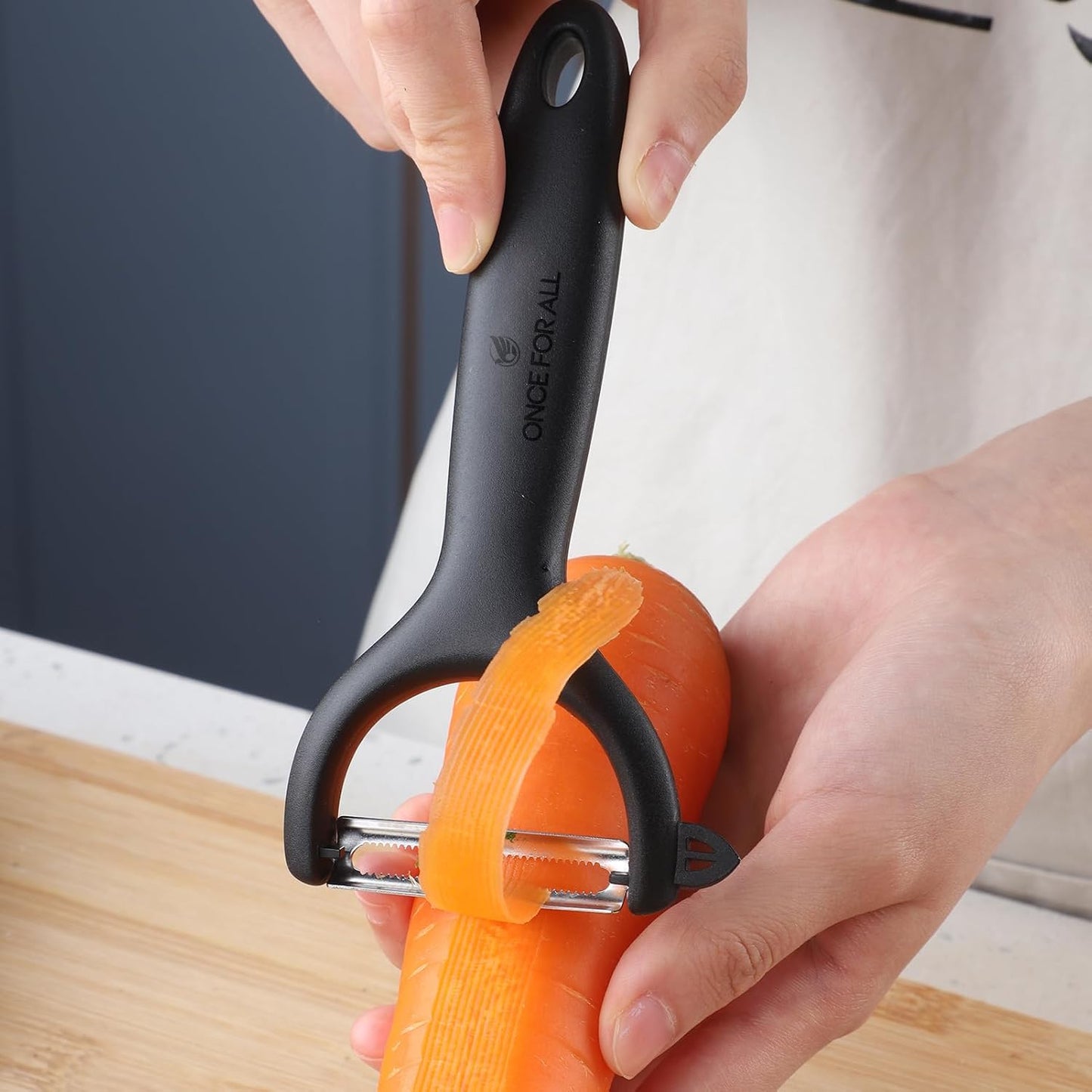 ONCE FOR ALL Safe Mandoline Slicer Plus, Bigger Size, Potato Slicer, Black | 0.1-8mm Adjustable Vegetable Food Chopper, Kitchen Mandoline Slicer Stainless Steel, Detachable Blade, Dishwasher-safe, Gift