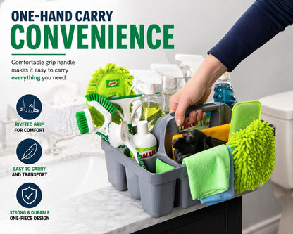 Libman Maid Caddy Cleaning Organizer, Heavy-Duty Janitorial Carry Caddy with Bottle Holders, Toilet Brush Holder & Tool Compartments, Commercial Cleaning Supply Tote
