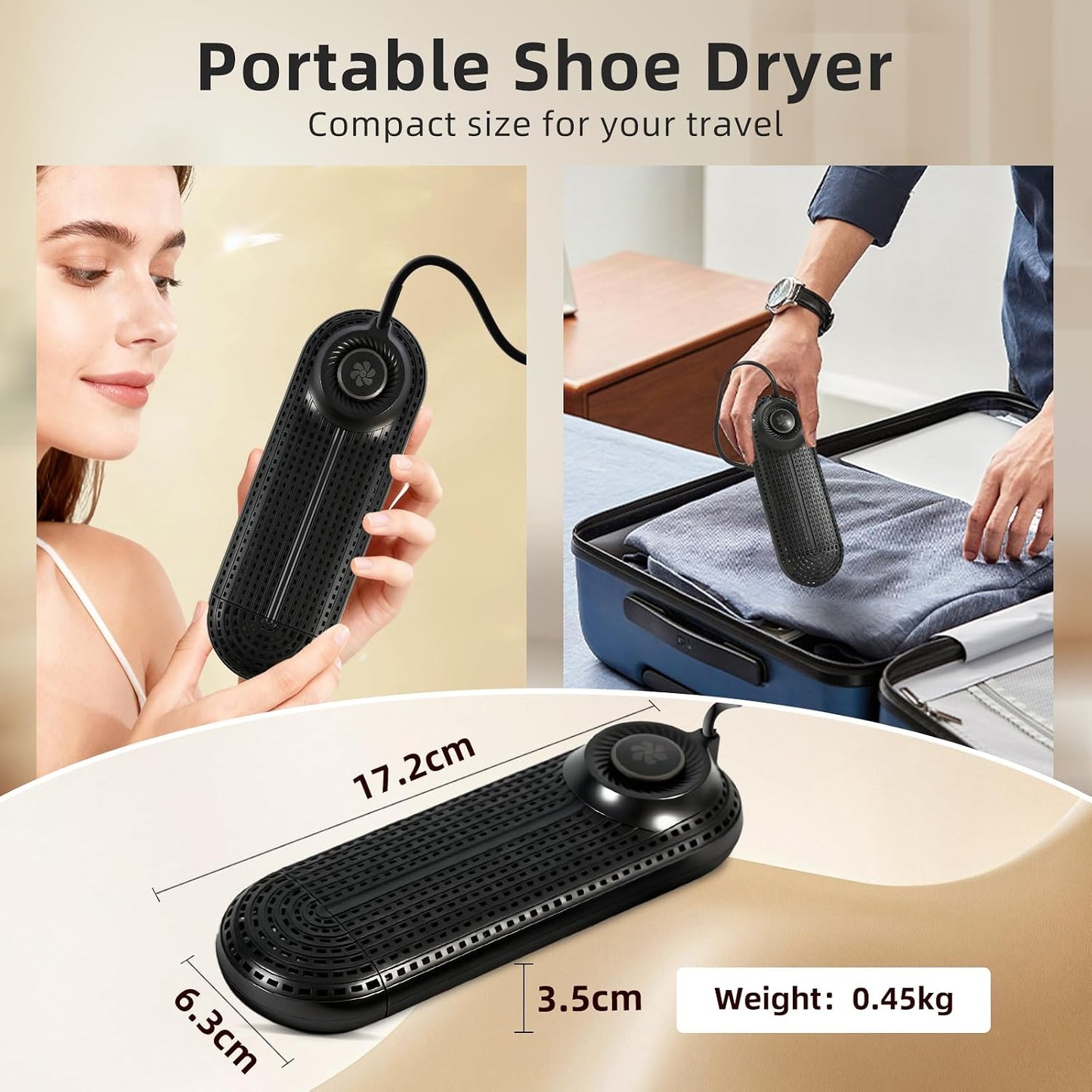 Electric Shoe Dryer, Footwear Dryers with 3/6/9 Hours Timer, Built-in Airflow Fan, Portable Dryers for Sneakers