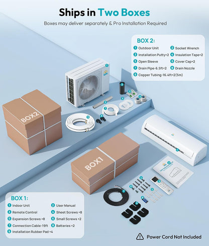 Rellytech Mini Split AC/Heating System - 9000 BTU Mini Split AC Inverter Heating and Cooling, 19 SEER2 115V/110V Energy Efficient Ductless Air Conditioner Up to 550sq.ft, Pre-charged System