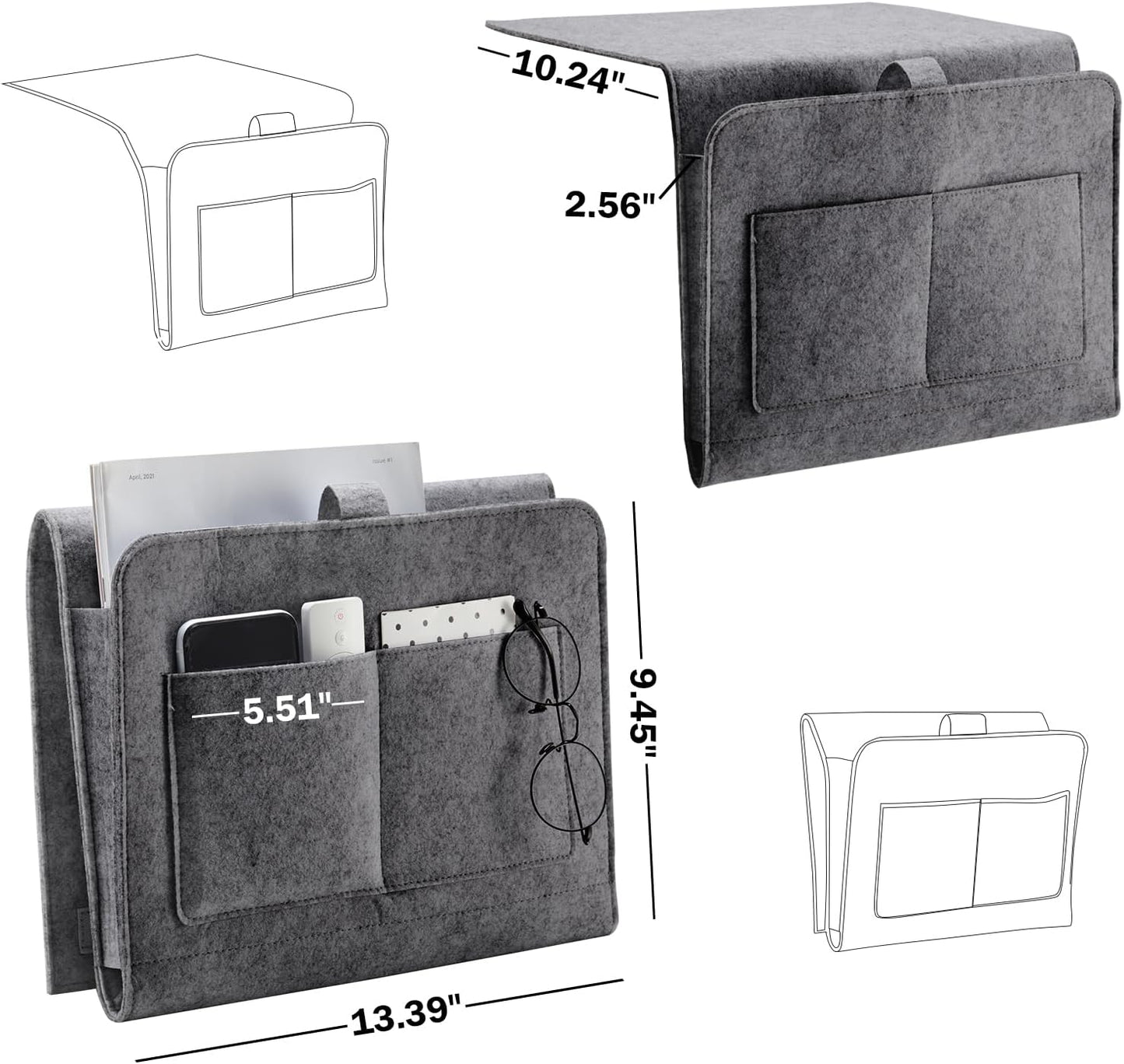 YOUDENOVA Bedside Caddy, Bedside Organizer for Dorm Room, Bunk Bed, Grey