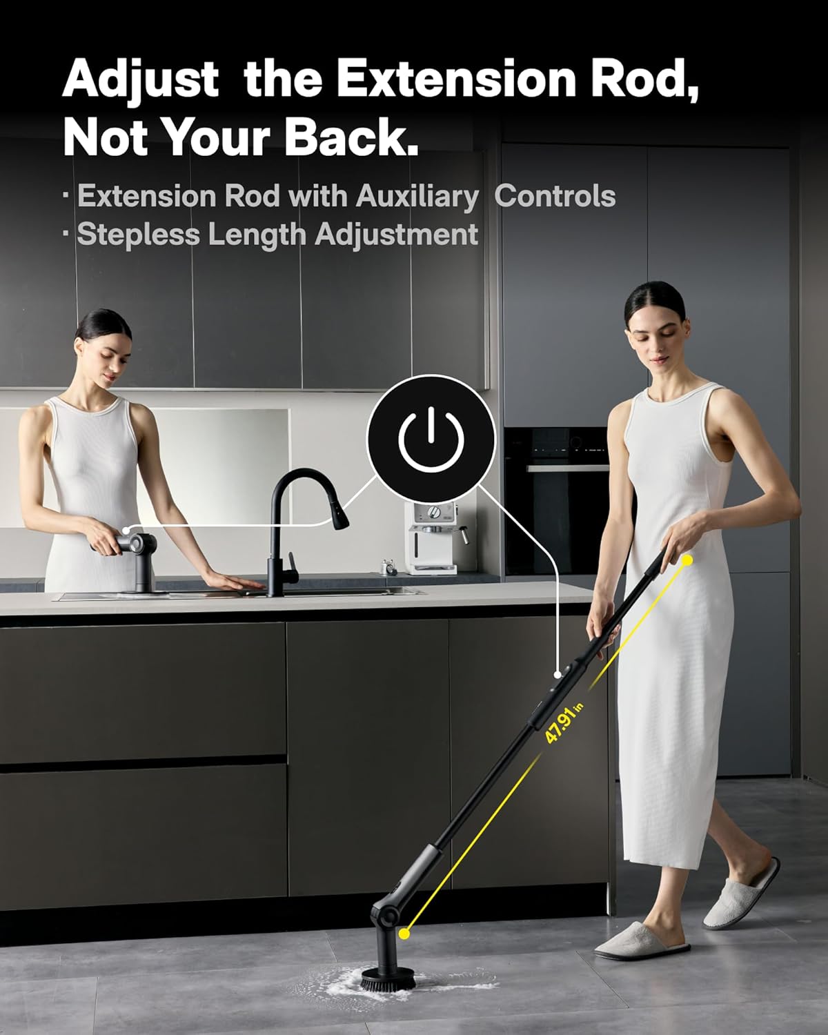 HOTO Flexi™ Cordless Electric Spin Scrubber, for Bathtub, Bathroom, Tile | Adjustable Angle, Extendable Handle, Smart Display, IPX7 Waterproof, Powerful Cleaning Scrubber with 8 Brush Heads