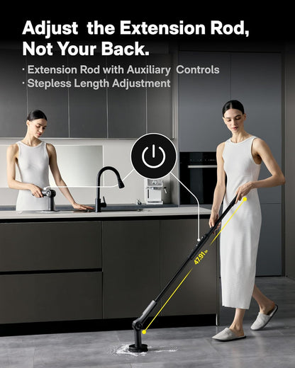 HOTO Flexi™ Cordless Electric Spin Scrubber, for Bathtub, Bathroom, Tile | Adjustable Angle, Extendable Handle, Smart Display, IPX7 Waterproof, Powerful Cleaning Scrubber with 8 Brush Heads