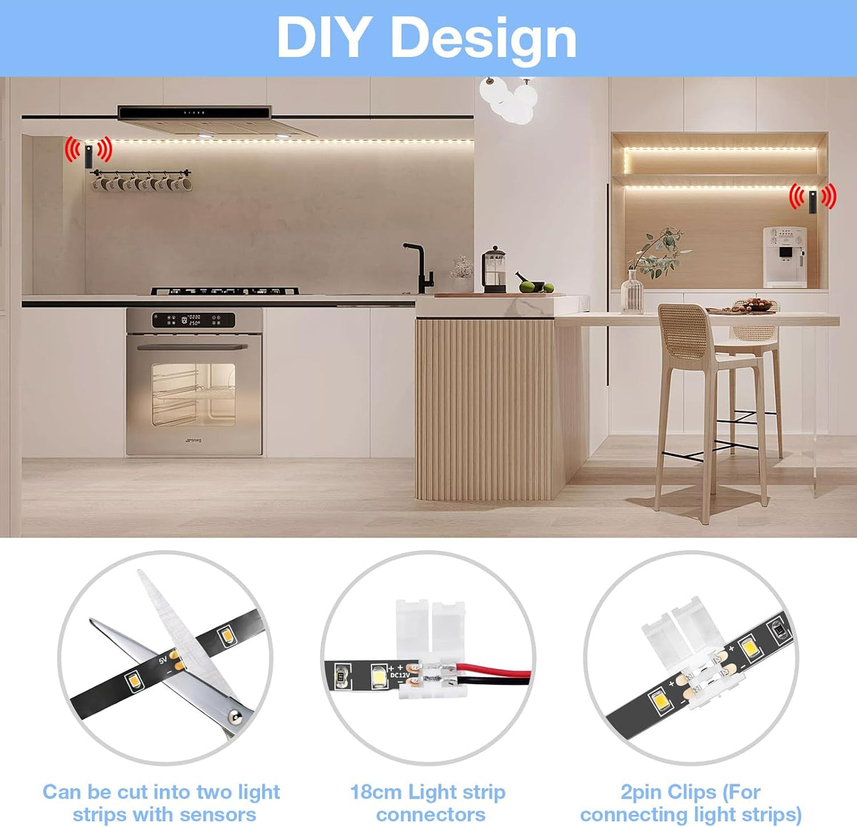 WOBANE Motion Sensor Stair Strip Lights,Rechargeable LED Closet Light,White