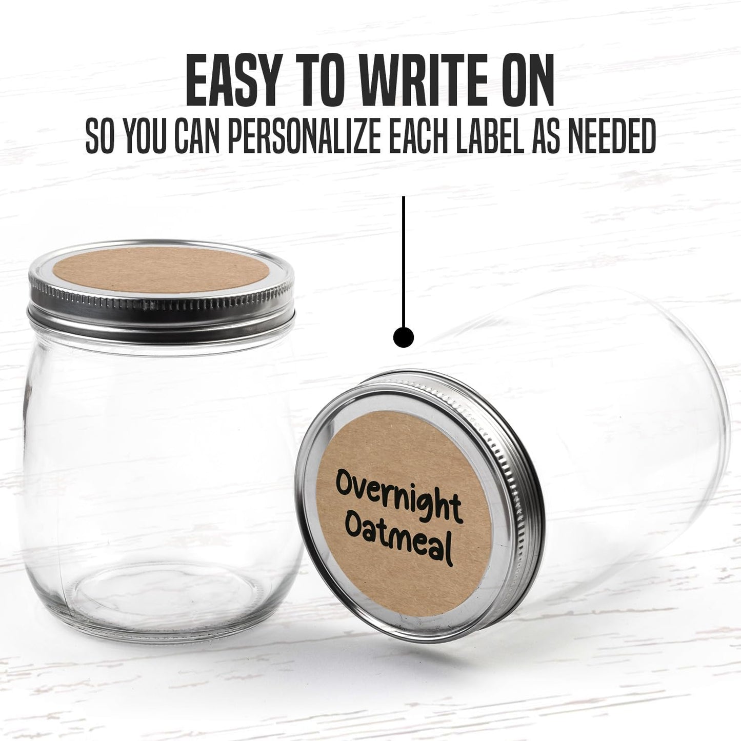 Dissolvable Canning Labels 0.5in Round, Removable Kraft Mason Jar Stickers | Water soluble, no residue, write on with pen, 200 per pack, jam, preserves, pantry, freezer, spice bottles, food storage