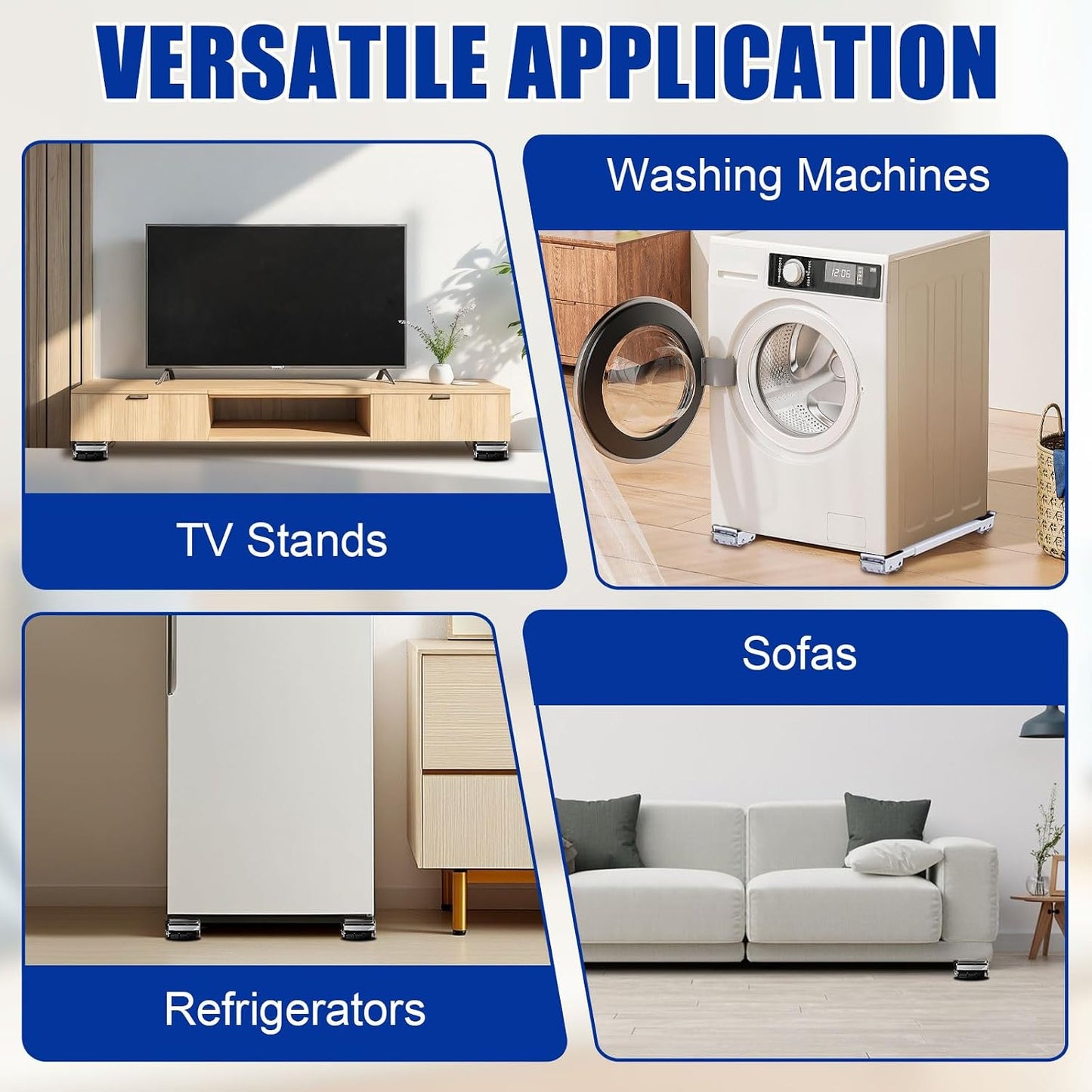 Heavy Duty Furniture Appliances Rollers, Extendable Appliance Rollers with Brake, Mobile Washing Machine Base for Refrigerators, Dishwashers, Washing Machines, 660 lbs Total Load (White