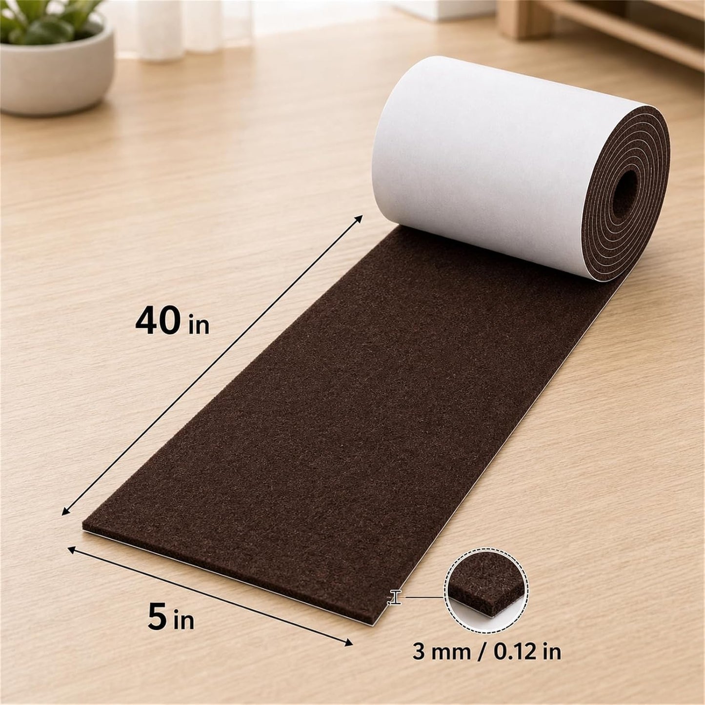 Felt Furniture Pads, Self Adhesive Felt Sheets Roll, Cuttable Felt Pads for Furniture Legs, Heavy Duty Furniture Pads for Hardwood Floors, Chair Wall Protector, Black, 40 x 5 x 0.12 Inch