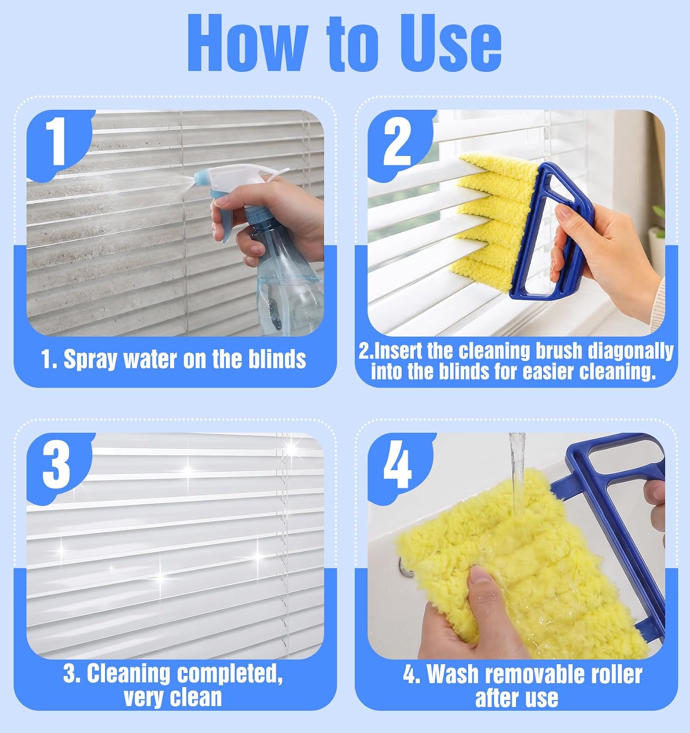 2 Pcs Blind Duster for Wood Blinds, 7 Finger Blind Cleaner Duster Tool | with Washable Microfiber for Window & Air Conditioner (Blue)