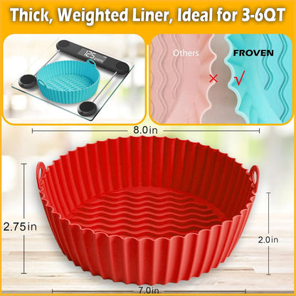 8 Inch Square Silicone Air Fryer Liners (2 Pack) Pink & Grey Reusable Non-Stick Inserts with Handles for Mess-Free Cooking & Heat Resistance – For Airfryer Ninja COSORI Instant Vortex & More