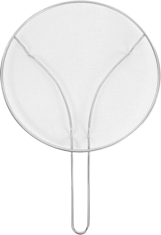 Restaurantware Splatter Screen 1 Count 13" Fine Mesh Cover Stainless Steel Splatter Guard with Resting Feet Cooking Protector for Frying Pan, Cooking Pots, Saute, Grease and Oil, Kitchen Tool