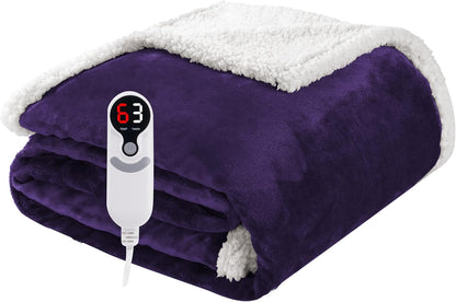 Soypipo Electric Heated Throw Blanket 50"x60", Faux Fur Plush with 4 Heat Settings & 2/4/8/10H Auto Shut-Off, Overheat Protection, Machine Washable, for Office & Chair, Dark Grey