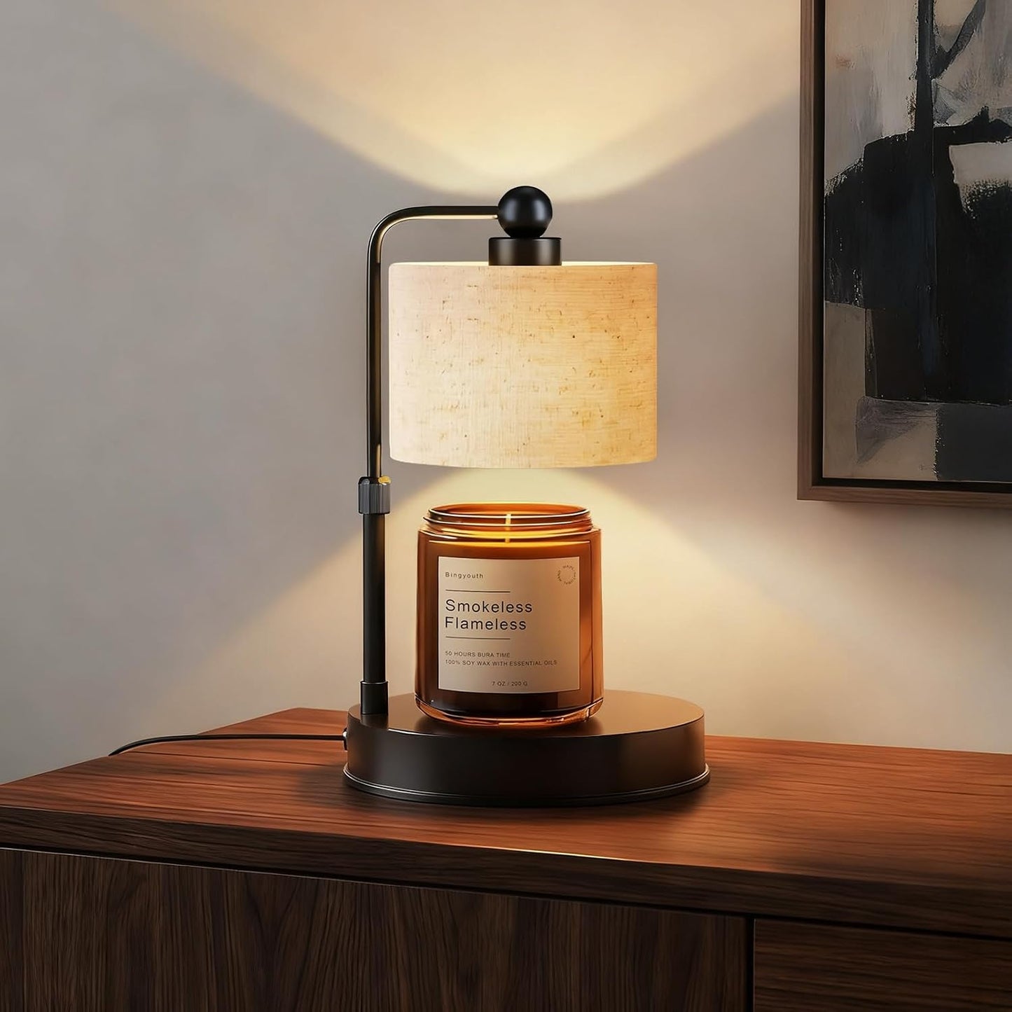 Candle Warmer Lamp with Timer, Best House Warming Gift, Height Adjustable & Dimmable Electric Candle Warmer Lamp, Includes 2 Bulbs, Birthday Gift for Women, Mom, Housewarming - Flaxen