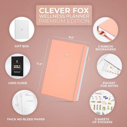 Clever Fox Wellness Journal Premium for Women, Workout & Food Light Pink