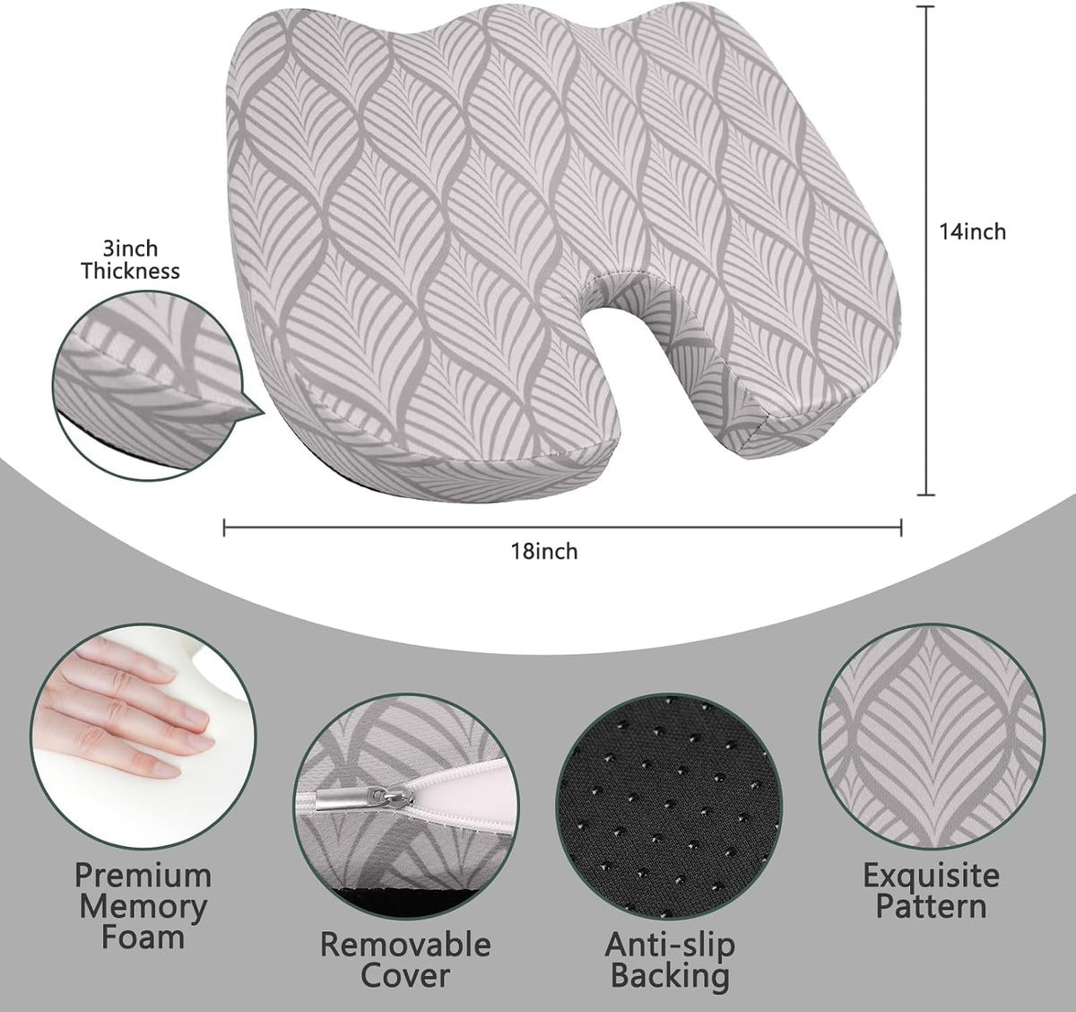 Tailbone Pain Relief Cushion, Memory Foam Seat Cushion for Coccyx Sciatica Pain Pressure Relief Office Desk Chair
