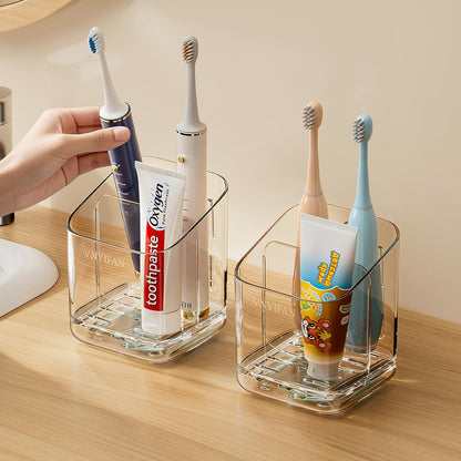 3 Slots Toothbrush Holders with Detachable Dividers for Bathrooms | Toothbrush Holder Wall Mounted with Drip Tray, Electric Tooth Brush and Toothpaste Holder Organizer for Bathroom Countertop