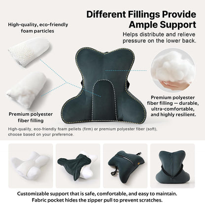 Lumbar Support Pillow(Pat. Pend) – Multi-Functional Ergonomic Back Cushion for Sofa Chair, Car Seat & Sofa, Reading Pillow with Firm Multi-Zone Support to Relieve Lower Back Pain, Misty White