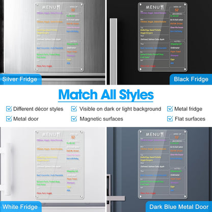 Acrylic Meal Planner Weekly Calendar Menu Board for Kitchen, w/ 8 Markers | Clear Weekly Fridge Calendar Planning Note Board Dry Erase to Do/Grocery/Shopping List/Chore Chart, 12.8x9’’