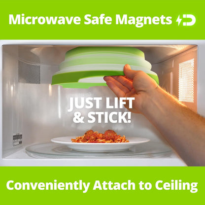 HOVER COVER Magnetic Microwave Splatter Cover - 12-Inch Collapsible - Gray | High Power, Stronger Magnetic Grip, BPA-Free Lid, Vented Plate Guard with Steam Vents, Dishwasher Safe, Space-Saving Storage