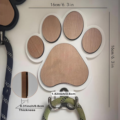 Goodangie00 Wooden Dog Leash Holder Wall Decoration, 3D Dog Paw Harness Wall Mount Hanger Organizer Hooks for Rustic Home Decor, Leashes, Keys, Collars, Hallway, Pet Lover Gift（White）
