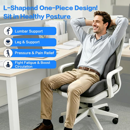 Memory Foam Seat Cushion with Lumbar Support for Sciatica & Tailbone Pain Relief, Fit Office Chair, Wheelchair, Car Seat, Airplane, Long Sitting Workers & Drivers (Gray)